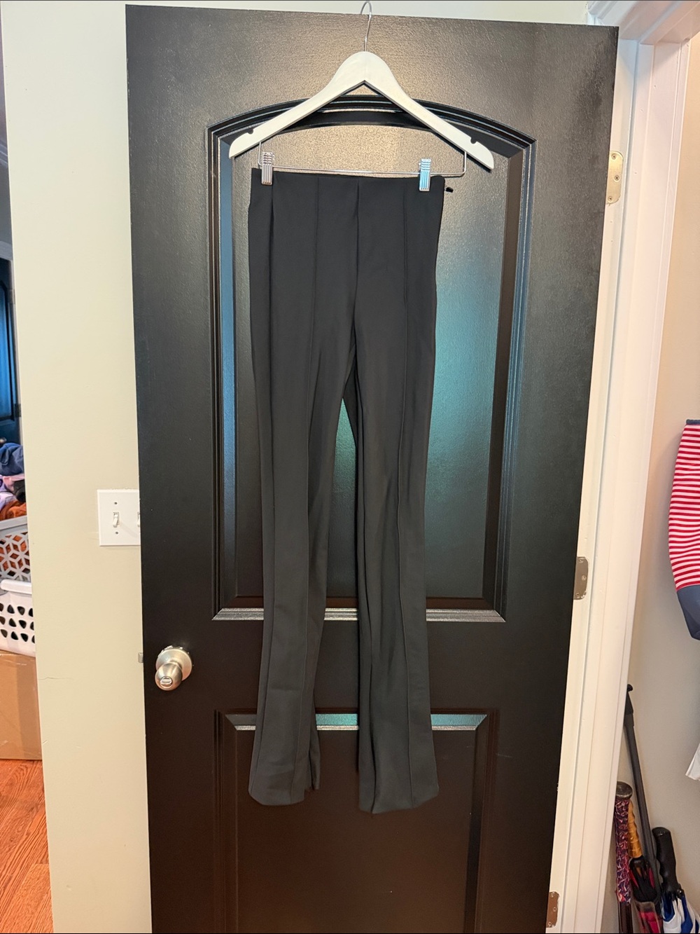 Zara Black Boot Cut Stretch Pants zip on legs